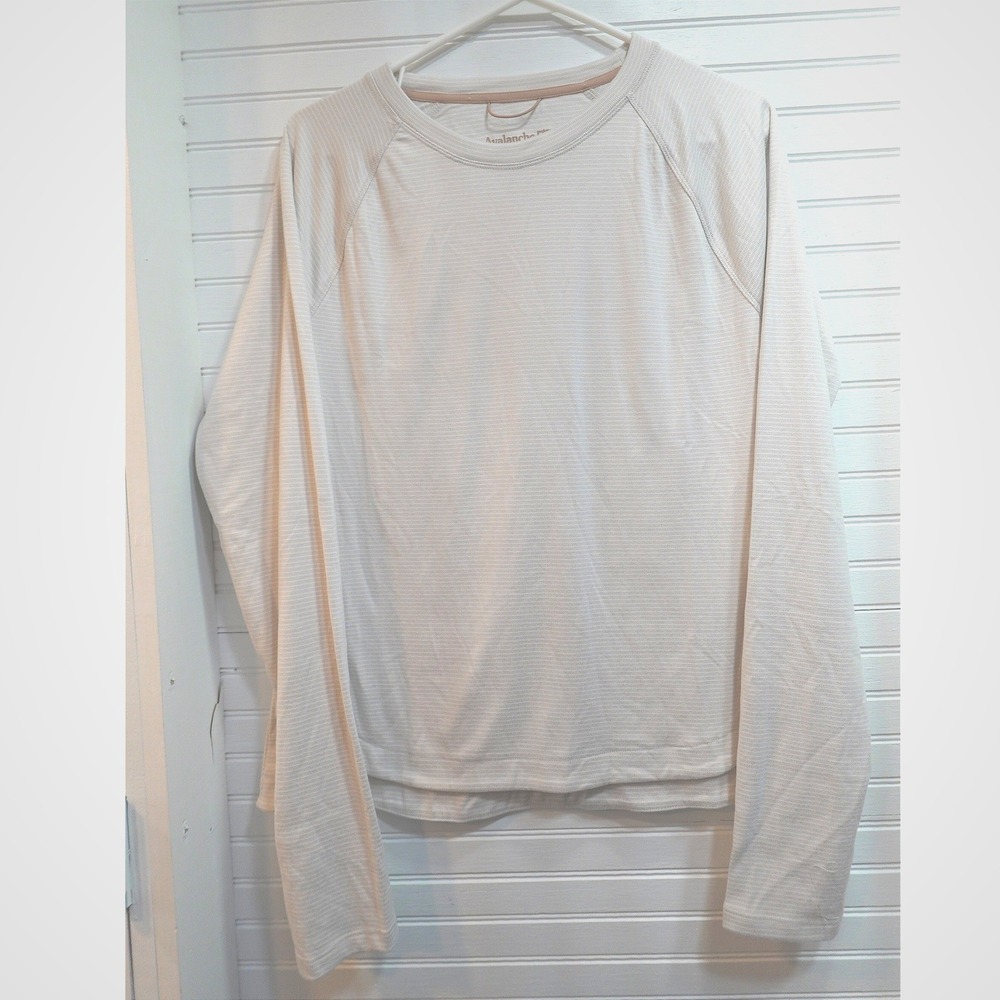 Women's Sweatshirt Size XL Beige Striped Avalanche Outdoor Supply Top Thumbholes